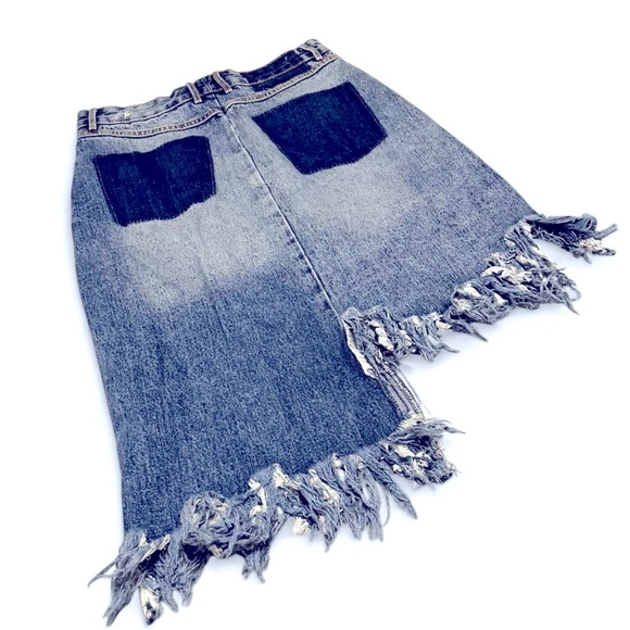 Distressed Denim Skirt with Frayed Hem - Picture 3 of 4
